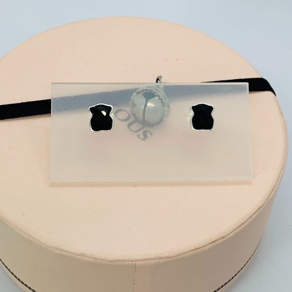 TOUS Silver Black Bear Earrings with faceted onyx Jewelry - Picture 5 of 6